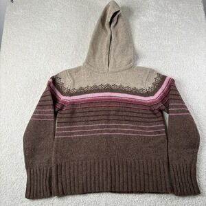 Old Navy Sweater Women's XL Brown Pink Long Sleeve Lambswool Striped Hooded